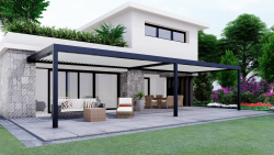 pergola HOME SUN, version ADOSSÉE 2 modules lames perpendiculaires